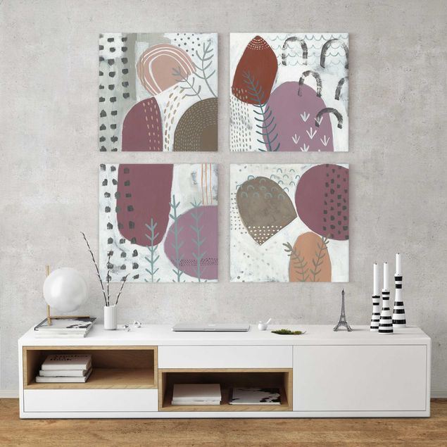 Abstract canvas art Carnival Of Shapes In Berry Set III