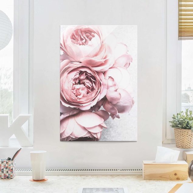 Glass prints rose Light Pink Peony Flowers Shabby Pastel