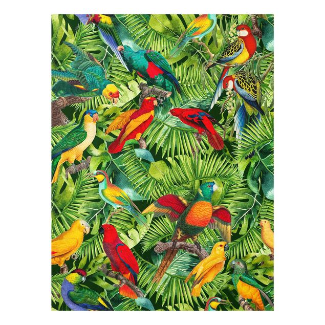 Prints flower Colourful Collage - Parrots In The Jungle
