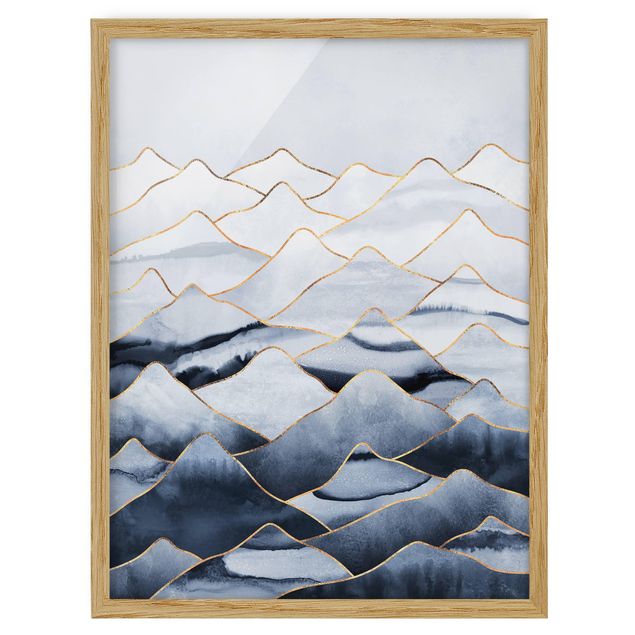 Art prints Watercolour Mountains White Gold