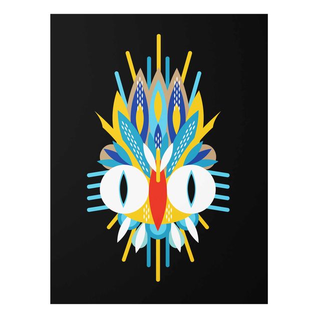 Glass prints pieces Collage Ethno Mask - Bird Feathers