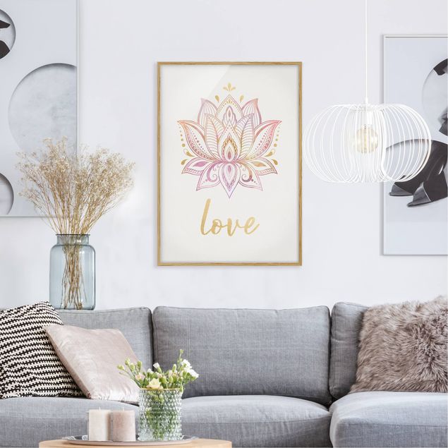 Love art print Lotus Illustration Love Gold Light Pink