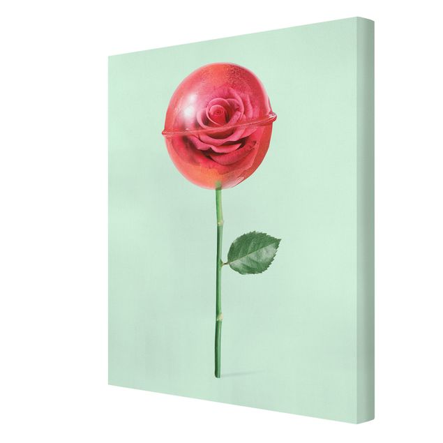 Green canvas wall art Rose With Lollipop