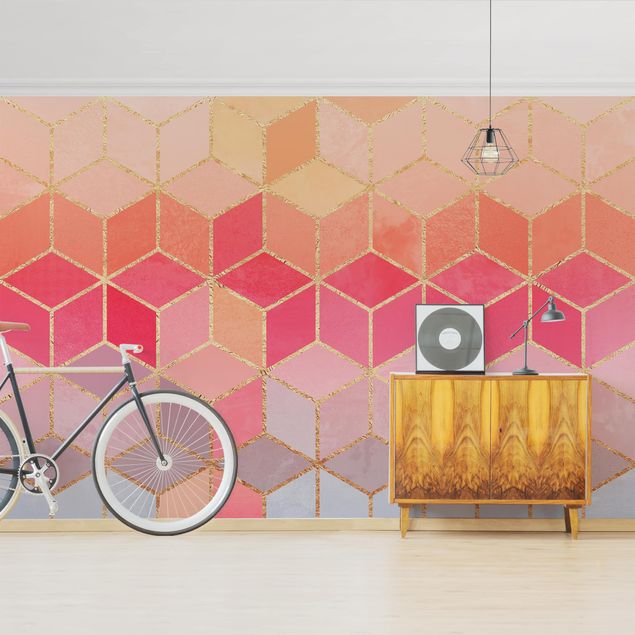 Geometric shapes wallpaper Colourful Pastel Golden Geometrie