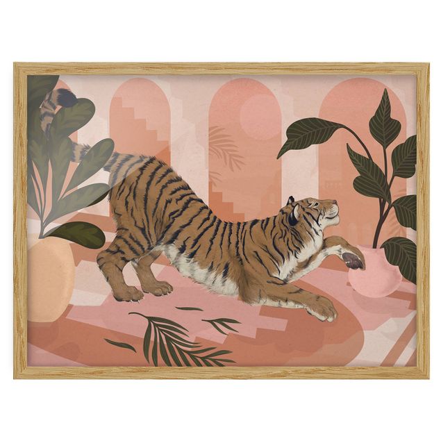 Animal canvas Illustration Tiger In Pastel Pink Painting
