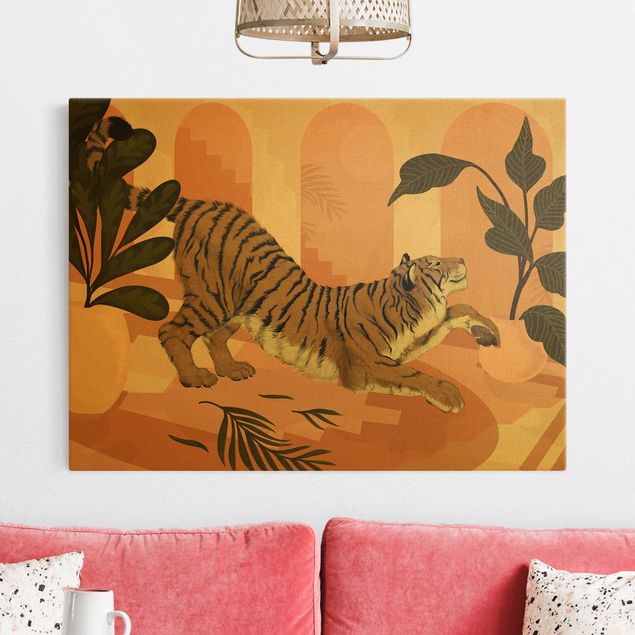 Art prints Illustration Tiger In Pastel Pink Painting