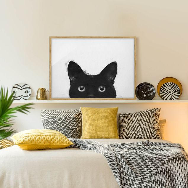 Cat prints Illustration Black Cat On White Painting