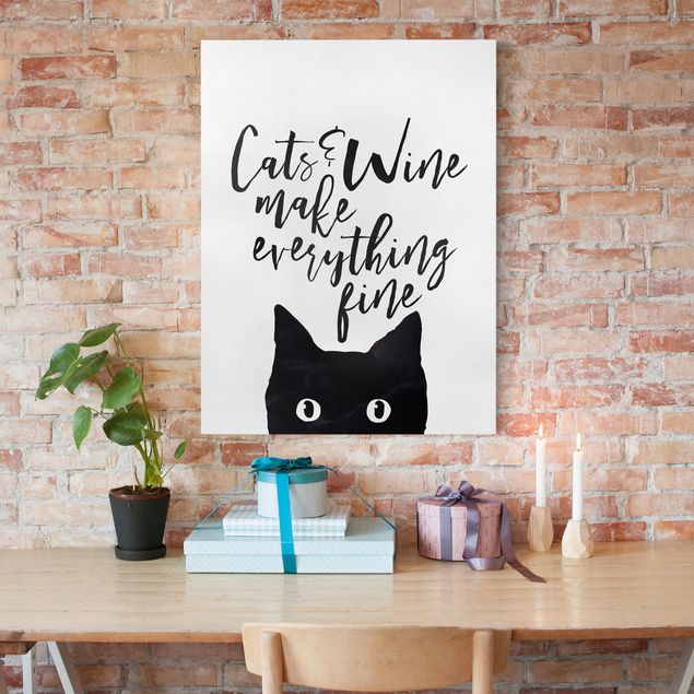 Cat canvas Cats And Wine make Everything Fine