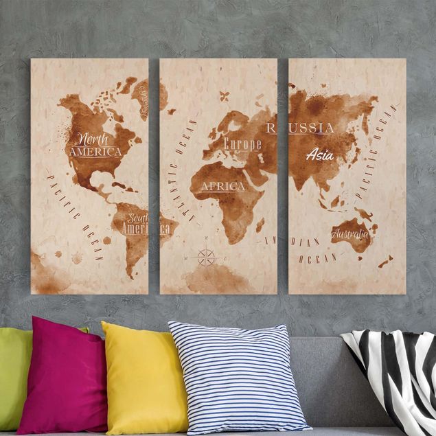 Framed world map World Map Watercolour Beige Brown