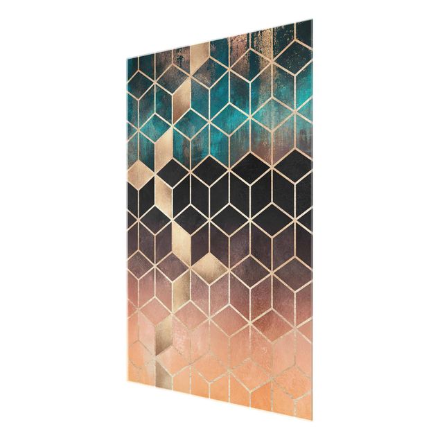 Turquoise canvas wall art Turquoise Rosé Golden Geometry