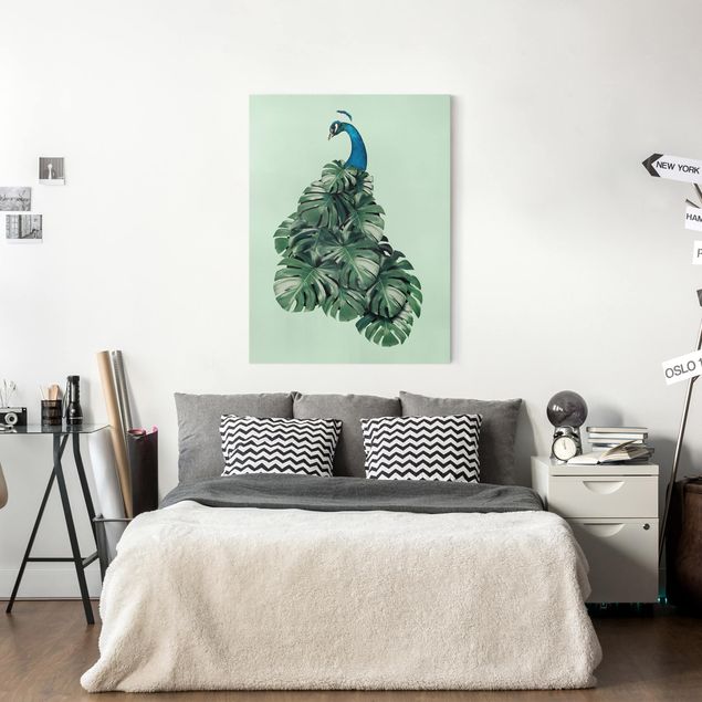 Art posters Peacock With Monstera Leaves