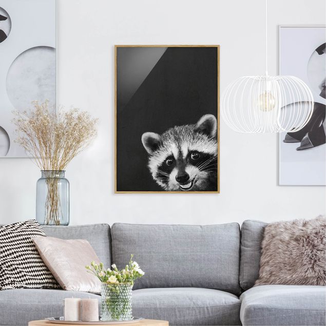Bear print Illustration Racoon Black And White Painting