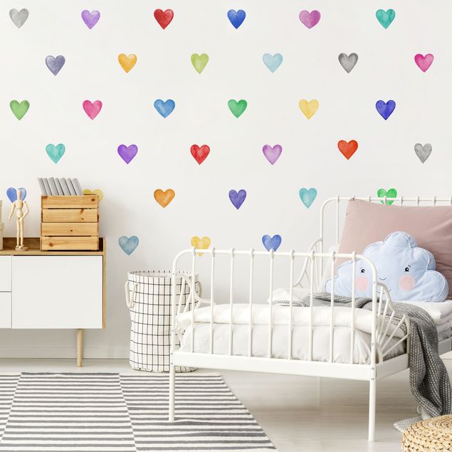 Love heart wall stickers 35 Watercolour Hearts Different Colours