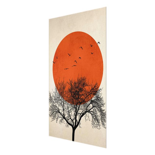 Art posters Flock Of Birds In Front Of Red Sun II