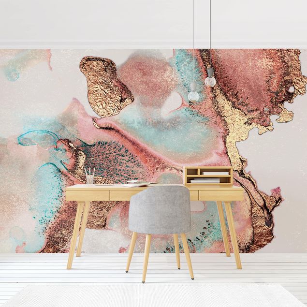 Self adhesive wallpapers Golden Watercolour Rosé
