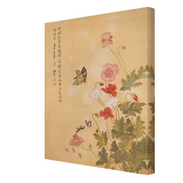 Poppy canvas wall art Yuanyu Ma - Poppy Flower And Butterfly
