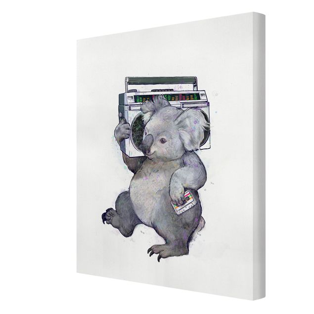 Canvas mountain Illustration Koala With Radio Painting