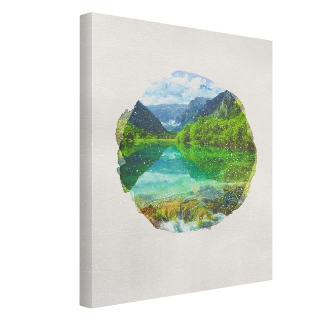 Canvas mountain WaterColours - Mountain Lake With Mirroring