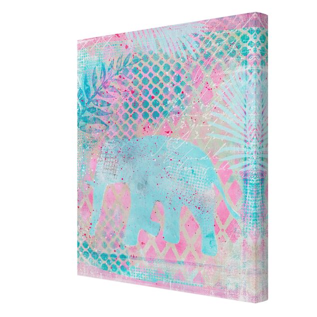 Canvas art Colourful Collage - Elephant In Blue And Pink