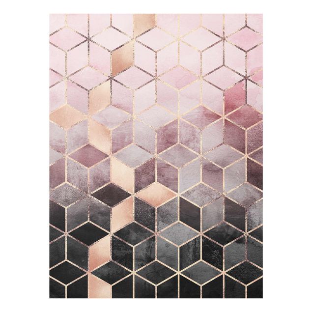 Abstract canvas wall art Pink Grey Golden Geometry