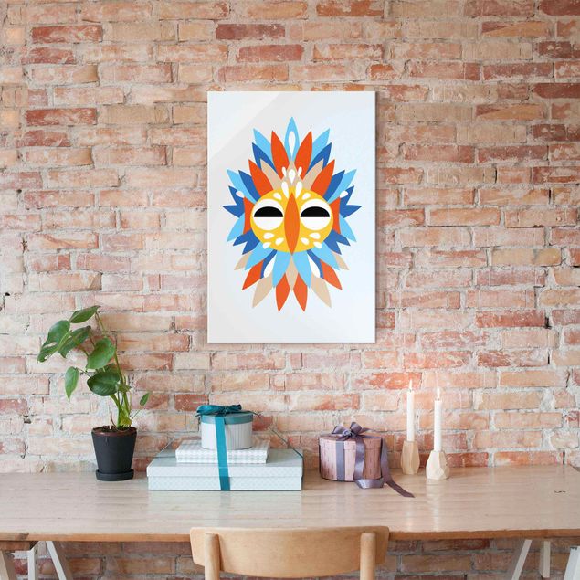 Glass prints pieces Collage Ethnic Mask - Parrot