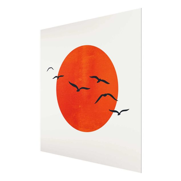 Canvas art Flock Of Birds In Front Of Red Sun I