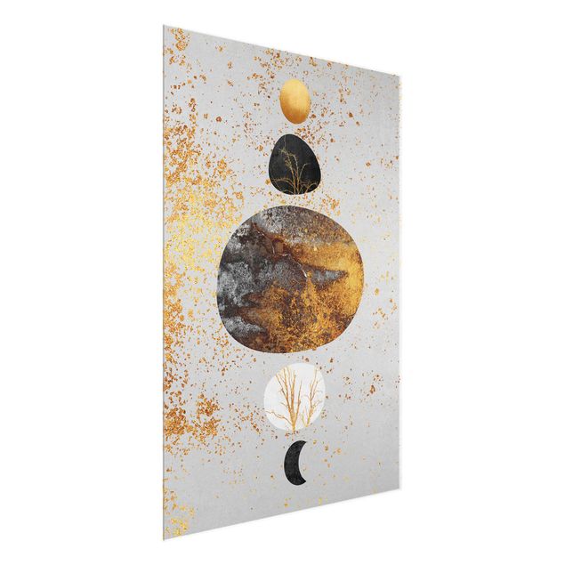 Abstract canvas wall art Sun And Moon In Golden Glory