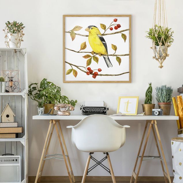 Animal wall art Birds And Berries - American Goldfinch