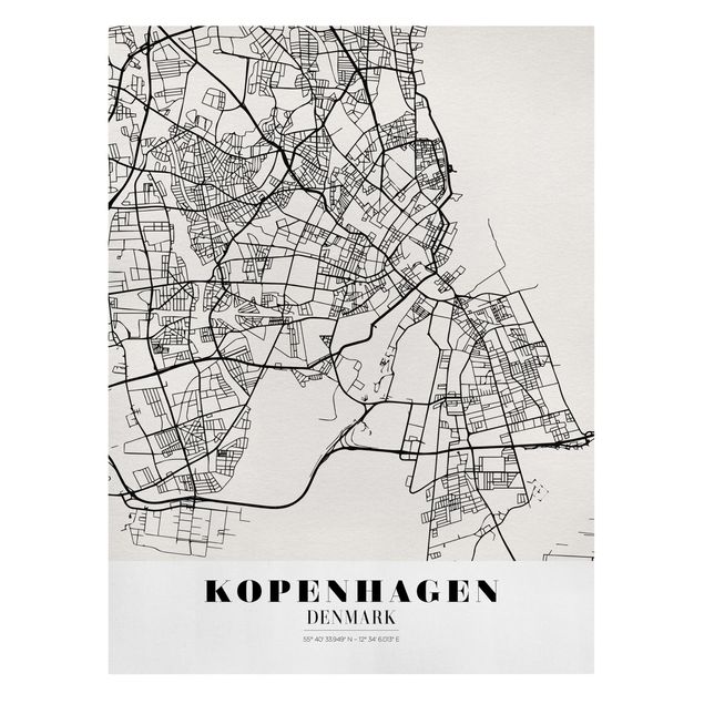 Black and white art Copenhagen City Map - Classic