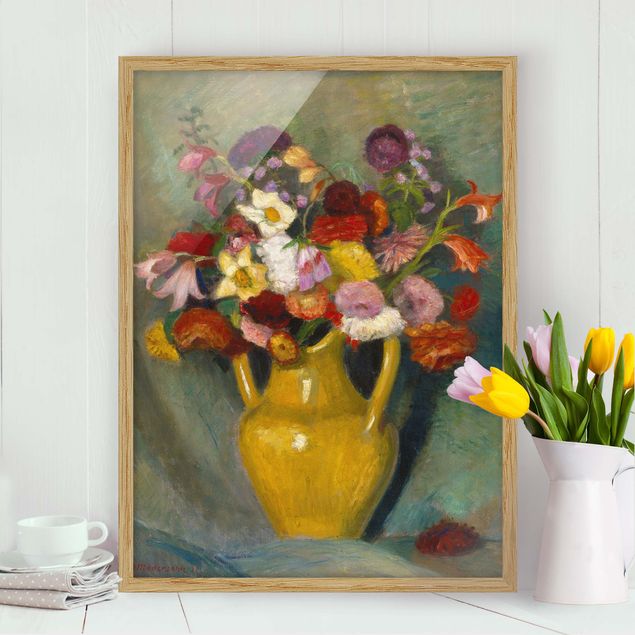 Framed beach prints Otto Modersohn - Colourful Bouquet in Yellow Clay Jug