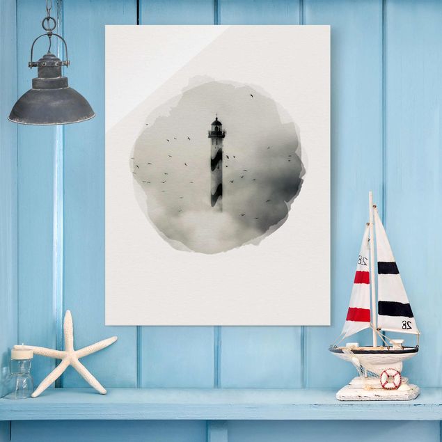 Black and white art WaterColours - Lighthouse In The Fog