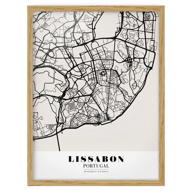 Framed quotes Lisbon City Map - Classic