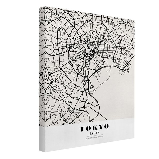 Black and white canvas art Tokyo City Map - Classic