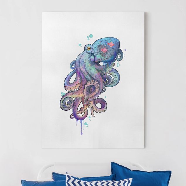 Purple print Illustration Octopus Violet Turquoise Painting