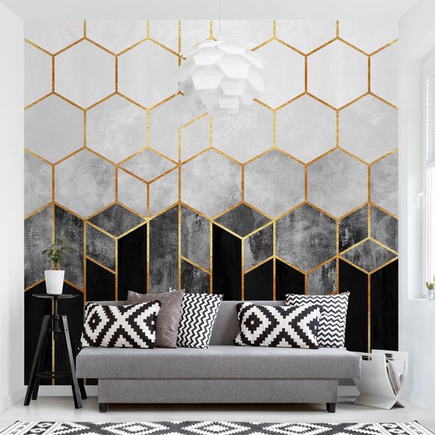 Elisabeth Fredriksson poster Golden Hexagons Black And White