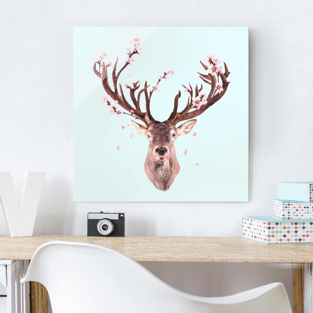Prints Deer With Cherry Blossoms
