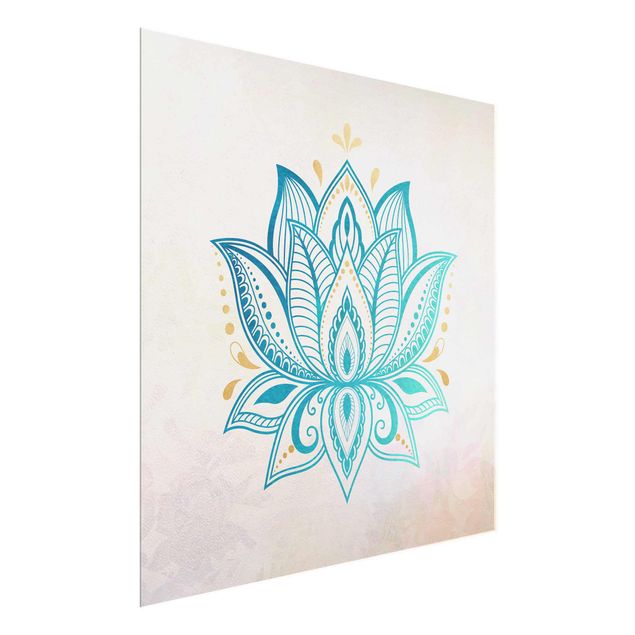 Prints modern Lotus Illustration Mandala Gold Blue