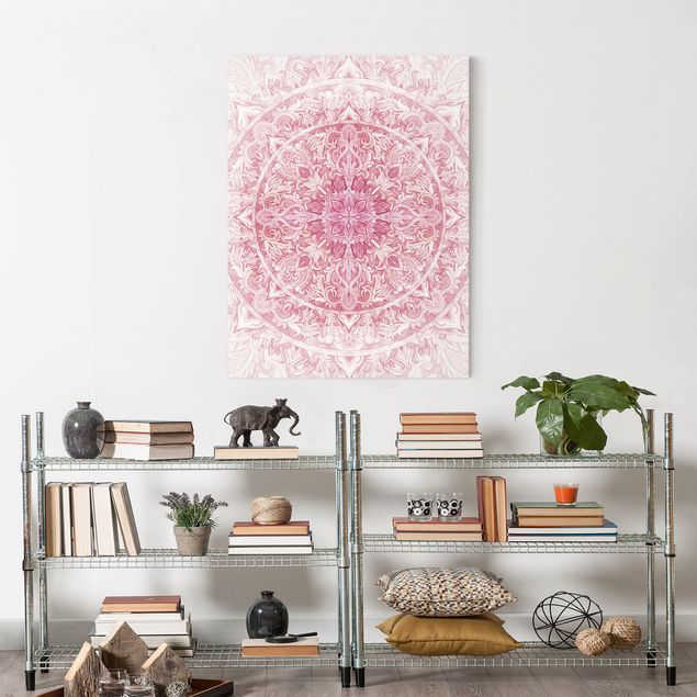 Modern art prints Mandala WaterColours Sun Ornament Light Pink