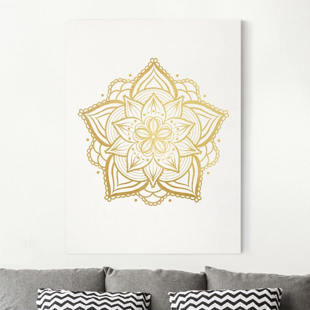 Kitchen Mandala Flower Illustration White Gold