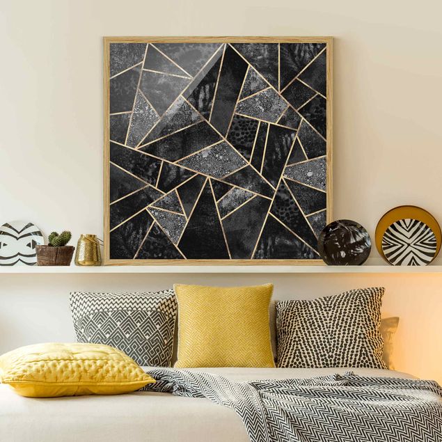 Abstract art prints Grey Triangles Gold