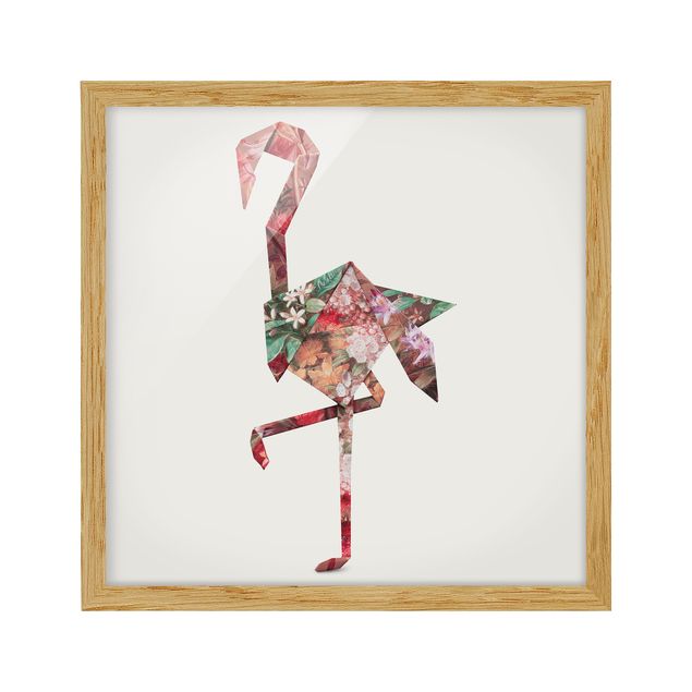 Floral canvas Origami Flamingo