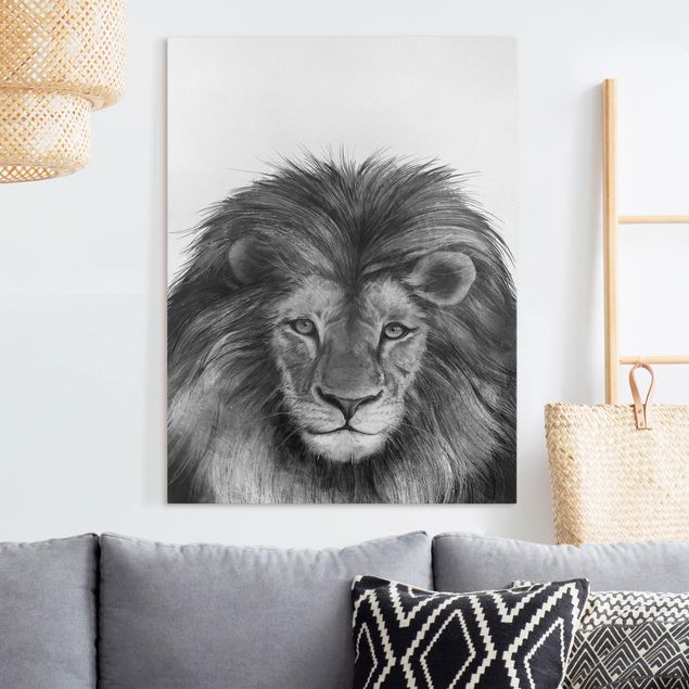 Black and white wall art Illustration Lion Monochrome Painting