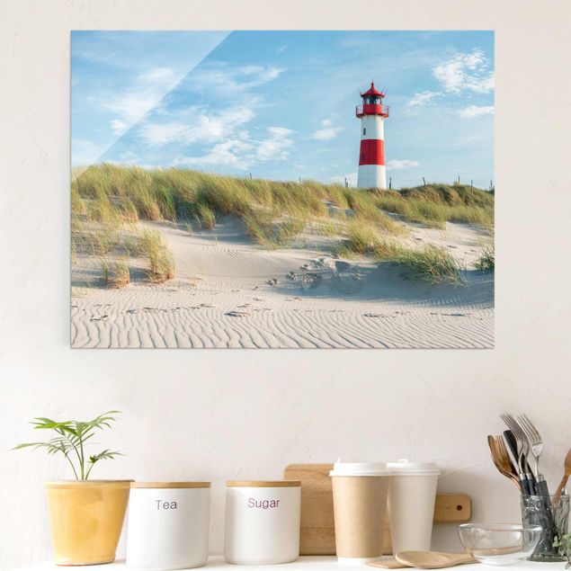 Glass prints dunes Lighthouse At The North Sea