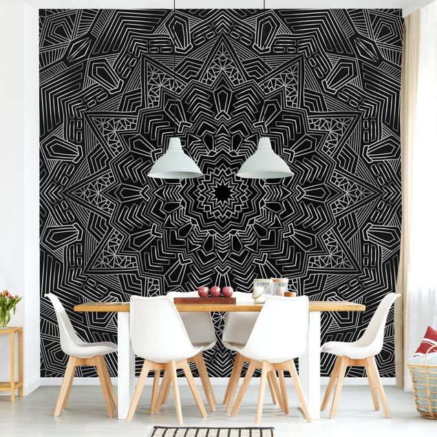 Wallpapers patterns Mandala Star Pattern Silver Black