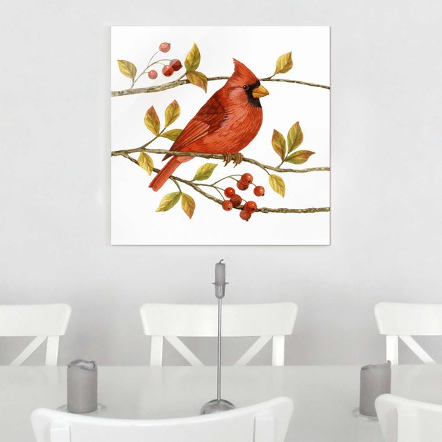 Glass prints pieces Birds And Berries - Northern Cardinal