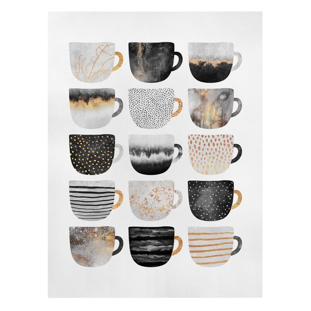 Coffee wall print Golden Mugs Black White