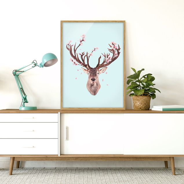 Art prints Deer With Cherry Blossoms