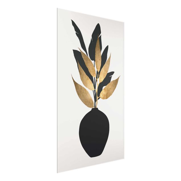 Glass prints black and white Graphical Plant World - Gold And Black