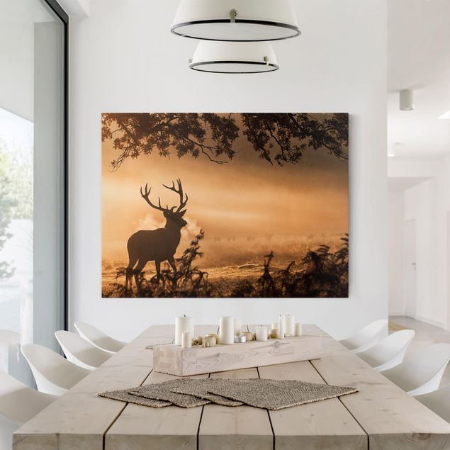 Canvas sunset Deer In The Winter Forest
