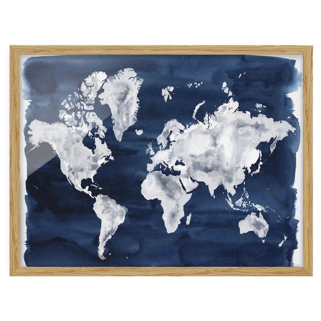 Contemporary art prints Water World Map Dark